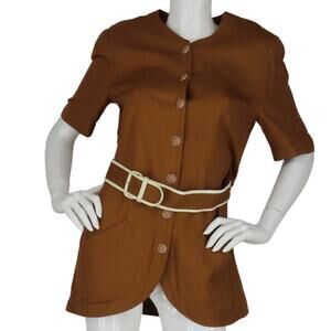 Vintage Adele Simpson Button Front Belted Mod Career Work Brown Shirt Dress